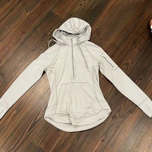 Athleta hooded zip up sweatshirt grey stripes